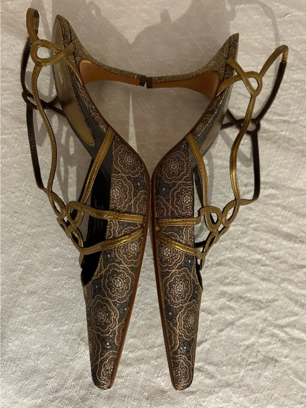 Vintage Max Studio Brocade Pointed Slingback Heels with Leather Soles